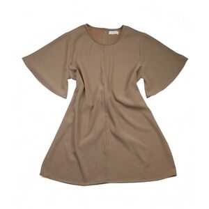 Oak + Fort Women's Belted Tunic Top XL Beige Short Sleeve Minimalist Split Front